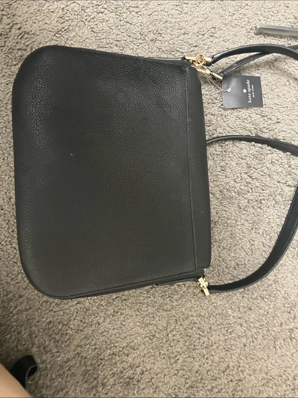 kate spade Black Pebbled Leather Flap Crossbody with Gold Hardware